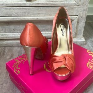 Orange Satin High Heels